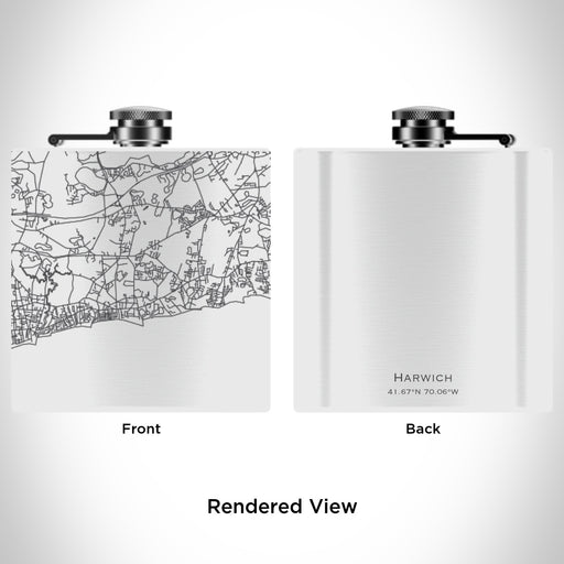 Rendered View of Harwich Massachusetts Map Engraving on 6oz Stainless Steel Flask in White