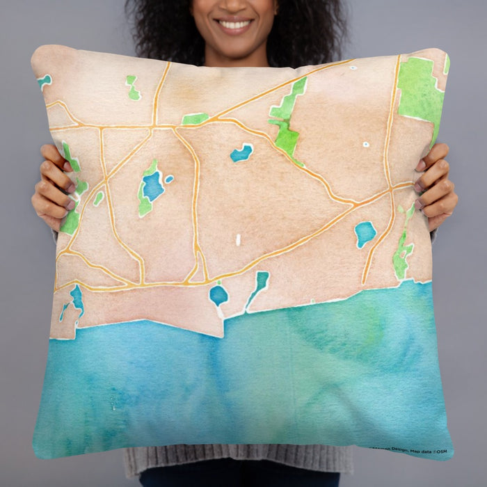 Person holding 22x22 Custom Harwich Massachusetts Map Throw Pillow in Watercolor