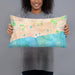 Person holding 20x12 Custom Harwich Massachusetts Map Throw Pillow in Watercolor