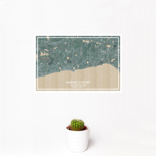 12x18 Harwich Port Massachusetts Map Print Landscape Orientation in Afternoon Style With Small Cactus Plant in White Planter