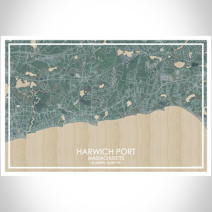 Harwich Port Massachusetts Map Print Landscape Orientation in Afternoon Style With Shaded Background