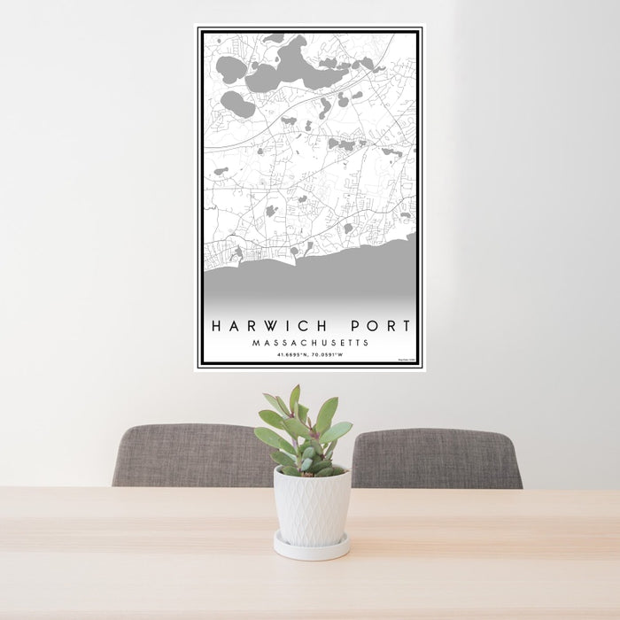24x36 Harwich Port Massachusetts Map Print Portrait Orientation in Classic Style Behind 2 Chairs Table and Potted Plant