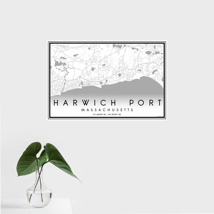 16x24 Harwich Port Massachusetts Map Print Landscape Orientation in Classic Style With Tropical Plant Leaves in Water