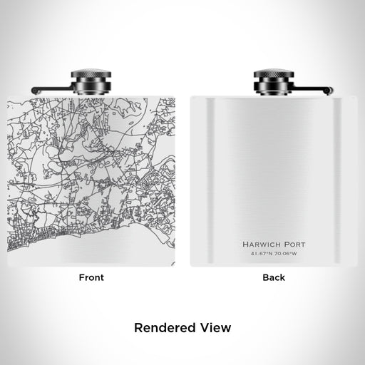 Rendered View of Harwich Port Massachusetts Map Engraving on 6oz Stainless Steel Flask in White