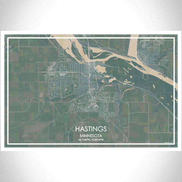 Hastings Minnesota Map Print Landscape Orientation in Afternoon Style With Shaded Background