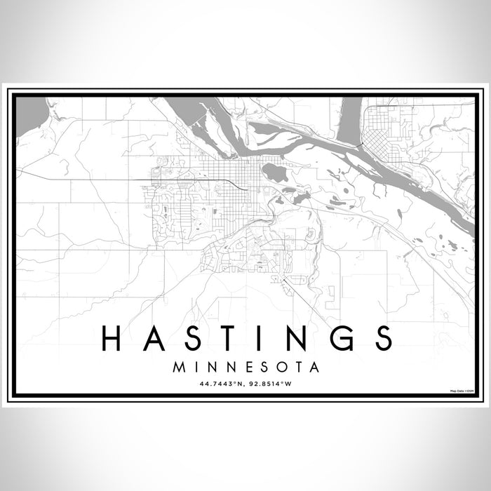 Hastings Minnesota Map Print Landscape Orientation in Classic Style With Shaded Background