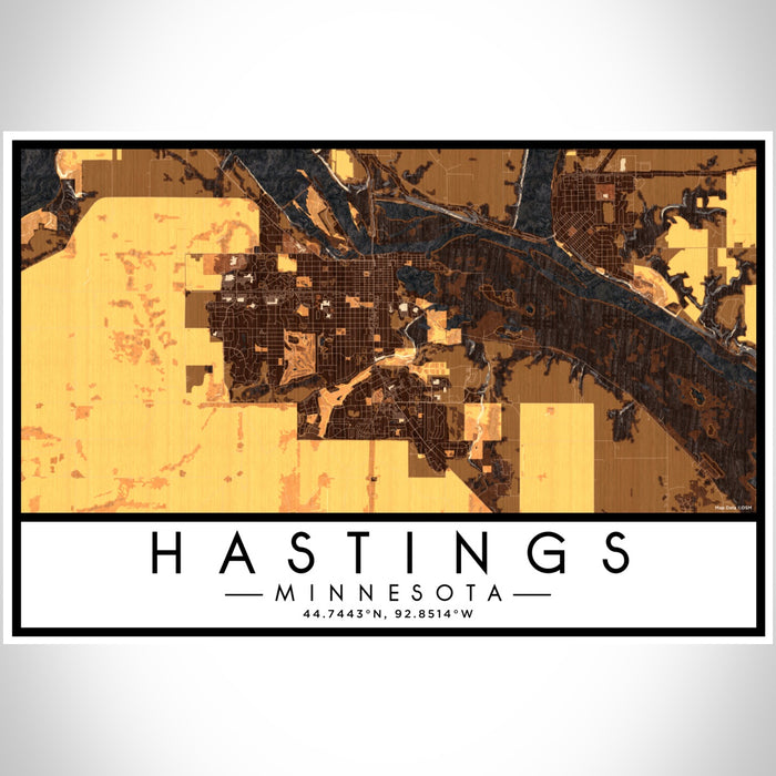 Hastings Minnesota Map Print Landscape Orientation in Ember Style With Shaded Background
