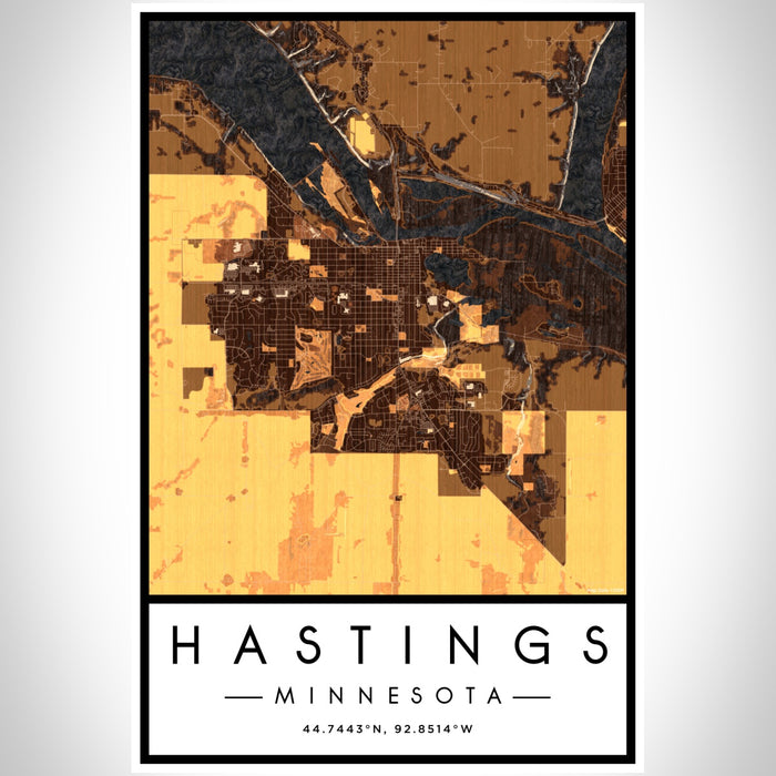 Hastings Minnesota Map Print Portrait Orientation in Ember Style With Shaded Background