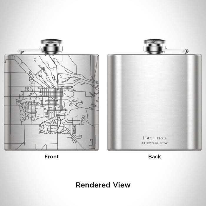 Rendered View of Hastings Minnesota Map Engraving on 6oz Stainless Steel Flask