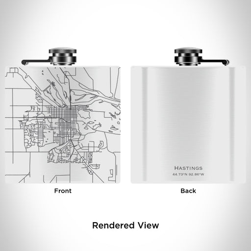 Rendered View of Hastings Minnesota Map Engraving on 6oz Stainless Steel Flask in White