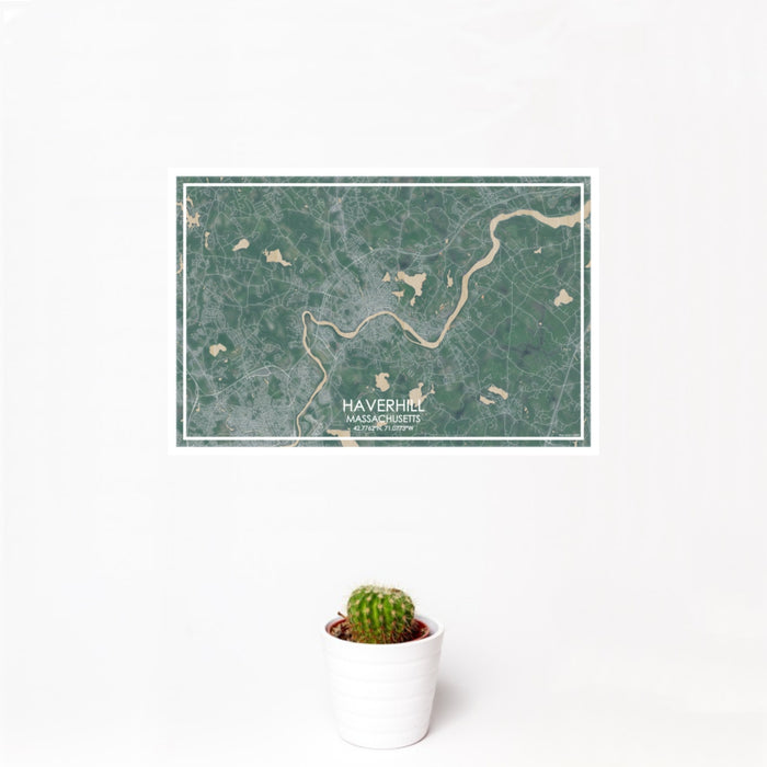 12x18 Haverhill Massachusetts Map Print Landscape Orientation in Afternoon Style With Small Cactus Plant in White Planter