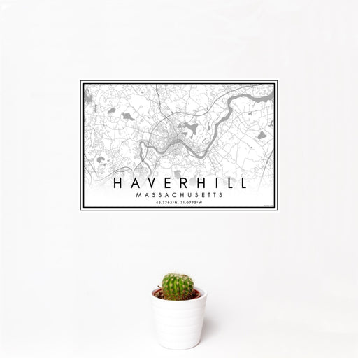 12x18 Haverhill Massachusetts Map Print Landscape Orientation in Classic Style With Small Cactus Plant in White Planter