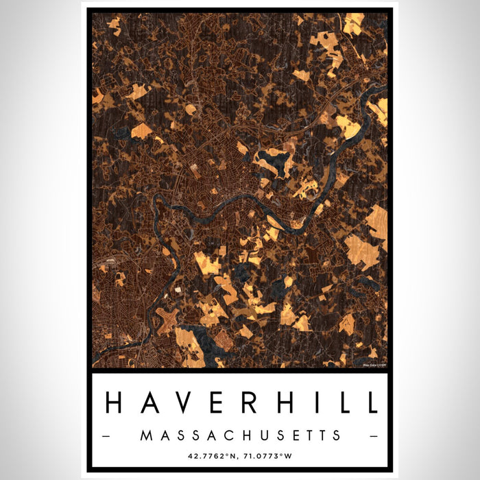 Haverhill Massachusetts Map Print Portrait Orientation in Ember Style With Shaded Background