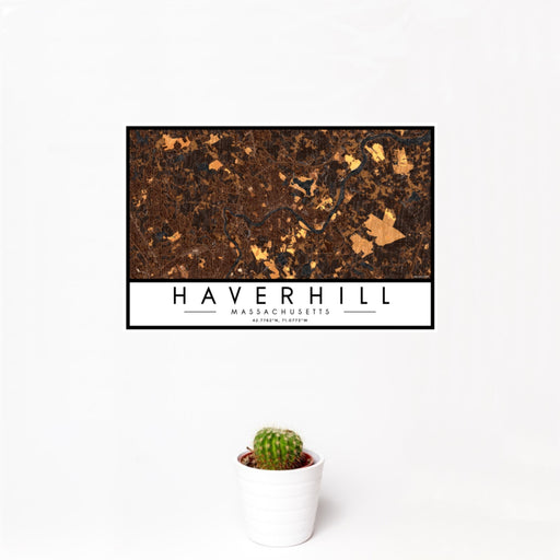 12x18 Haverhill Massachusetts Map Print Landscape Orientation in Ember Style With Small Cactus Plant in White Planter