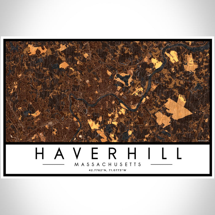 Haverhill Massachusetts Map Print Landscape Orientation in Ember Style With Shaded Background