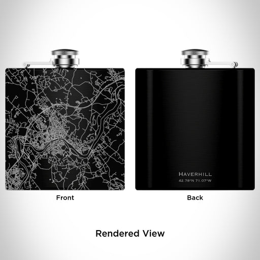 Rendered View of Haverhill Massachusetts Map Engraving on 6oz Stainless Steel Flask in Black