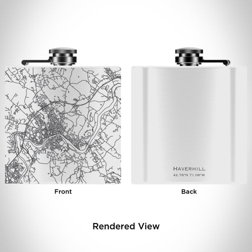 Rendered View of Haverhill Massachusetts Map Engraving on 6oz Stainless Steel Flask in White