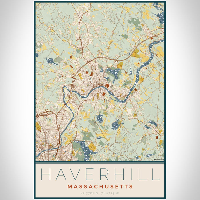 Haverhill Massachusetts Map Print Portrait Orientation in Woodblock Style With Shaded Background