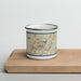 Front View Custom Haverhill Massachusetts Map Enamel Mug in Woodblock on Cutting Board