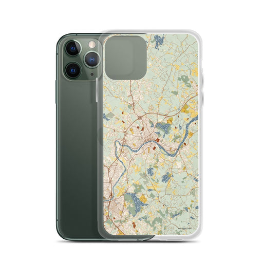 Custom Haverhill Massachusetts Map Phone Case in Woodblock on Table with Laptop and Plant