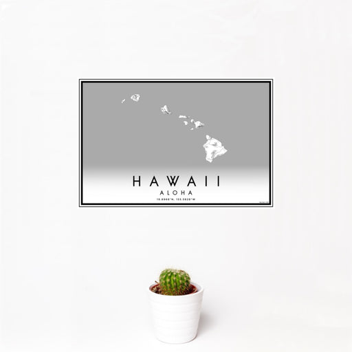 12x18 Hawaii Aloha Map Print Landscape Orientation in Classic Style With Small Cactus Plant in White Planter