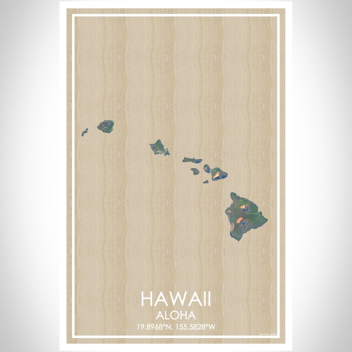 Hawaii Aloha Map Print Portrait Orientation in Afternoon Style With Shaded Background