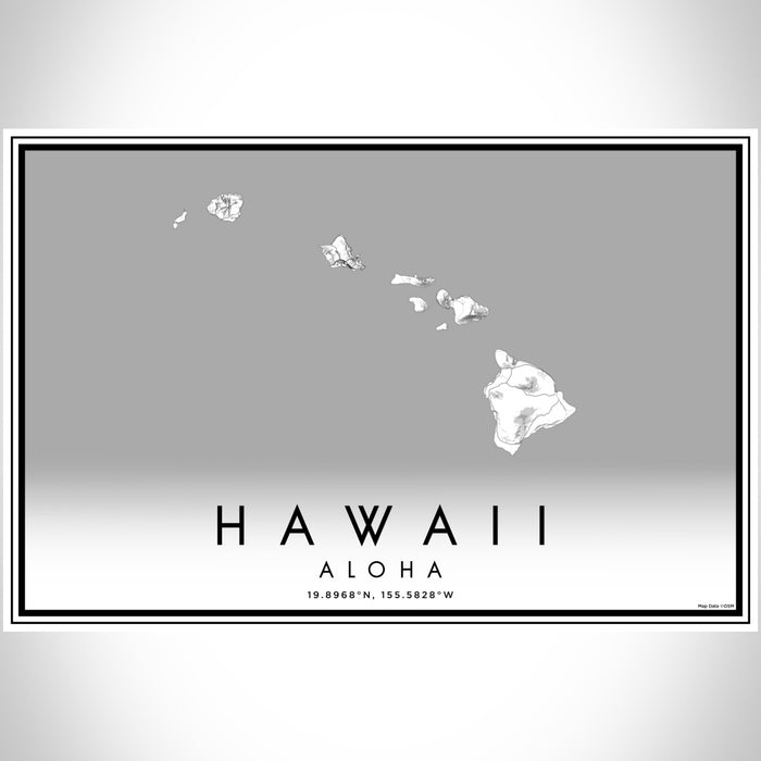 Hawaii Aloha Map Print Landscape Orientation in Classic Style With Shaded Background
