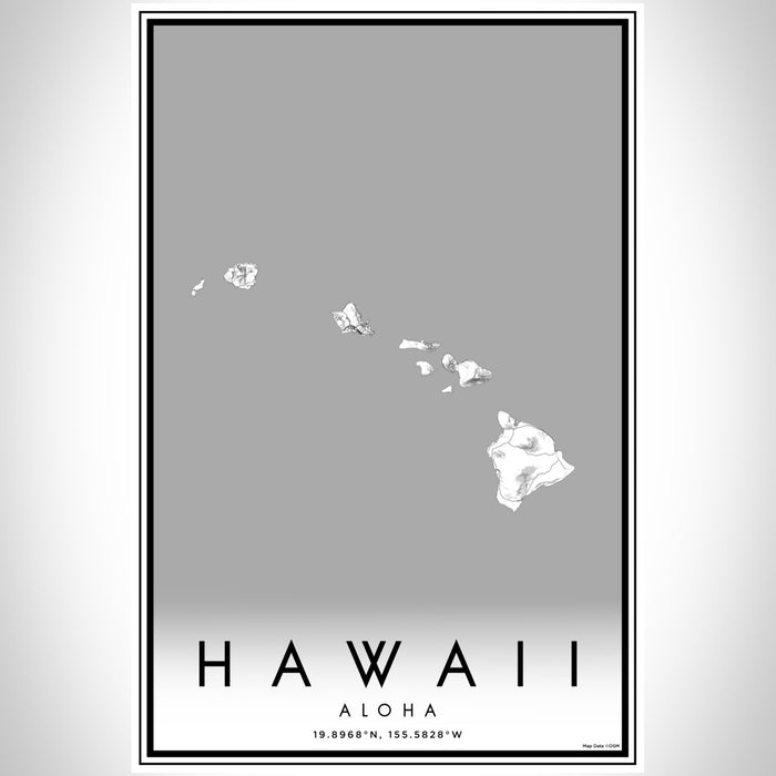 Hawaii Aloha Map Print Portrait Orientation in Classic Style With Shaded Background