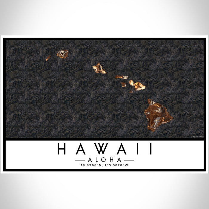 Hawaii Aloha Map Print Landscape Orientation in Ember Style With Shaded Background