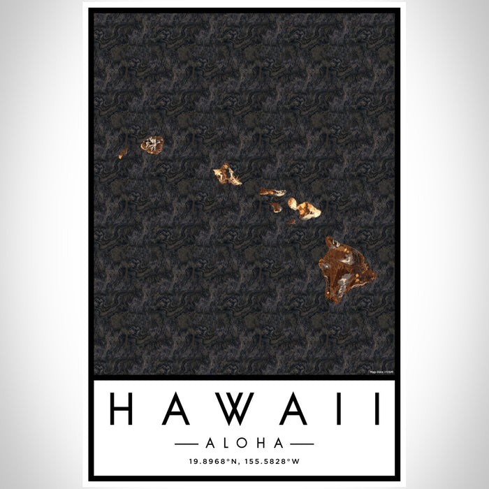 Hawaii Aloha Map Print Portrait Orientation in Ember Style With Shaded Background