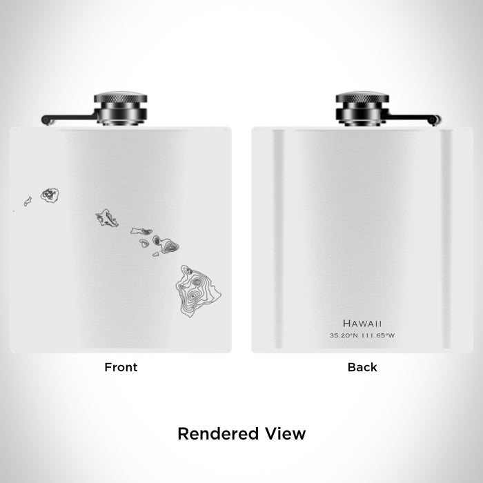 Rendered View of Hawaii Aloha Map Engraving on 6oz Stainless Steel Flask in White