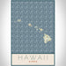 Hawaii Aloha Map Print Portrait Orientation in Woodblock Style With Shaded Background