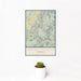 12x18 Hawksbill Mountain Virginia Map Print Portrait Orientation in Woodblock Style With Small Cactus Plant in White Planter