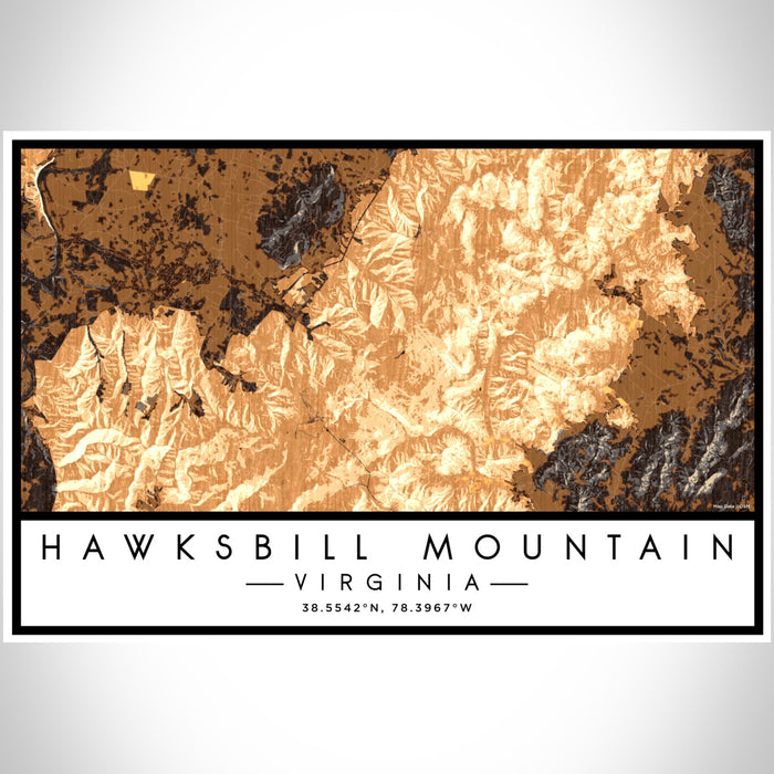 Hawksbill Mountain Virginia Map Print Landscape Orientation in Ember Style With Shaded Background