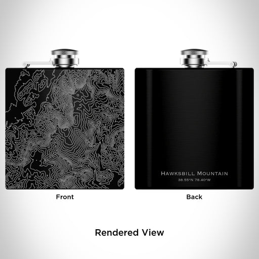 Rendered View of Hawksbill Mountain Virginia Map Engraving on 6oz Stainless Steel Flask in Black