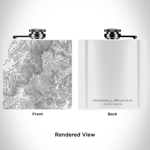 Rendered View of Hawksbill Mountain Virginia Map Engraving on 6oz Stainless Steel Flask in White