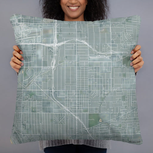 Person holding 22x22 Custom Hawthorne California Map Throw Pillow in Afternoon
