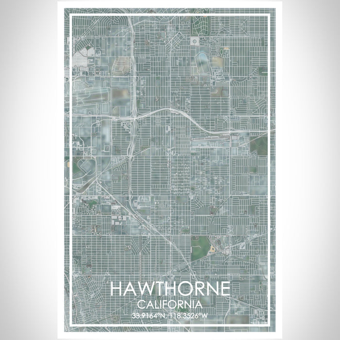 Hawthorne California Map Print Portrait Orientation in Afternoon Style With Shaded Background