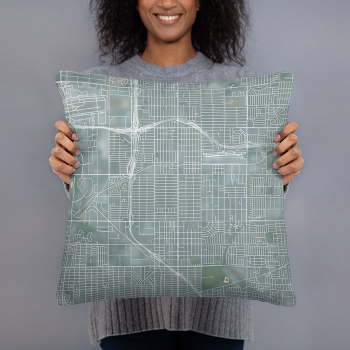Person holding 18x18 Custom Hawthorne California Map Throw Pillow in Afternoon