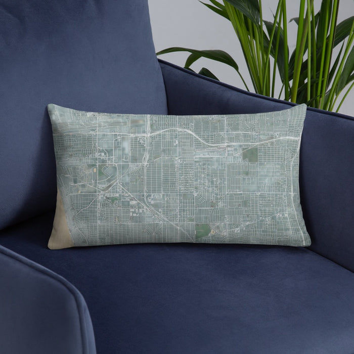 Custom Hawthorne California Map Throw Pillow in Afternoon on Blue Colored Chair