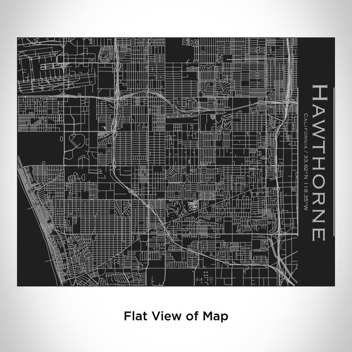 Rendered View of Hawthorne California Map Engraving on 20oz Stainless Steel Insulated Bottle with Bamboo Top in Black