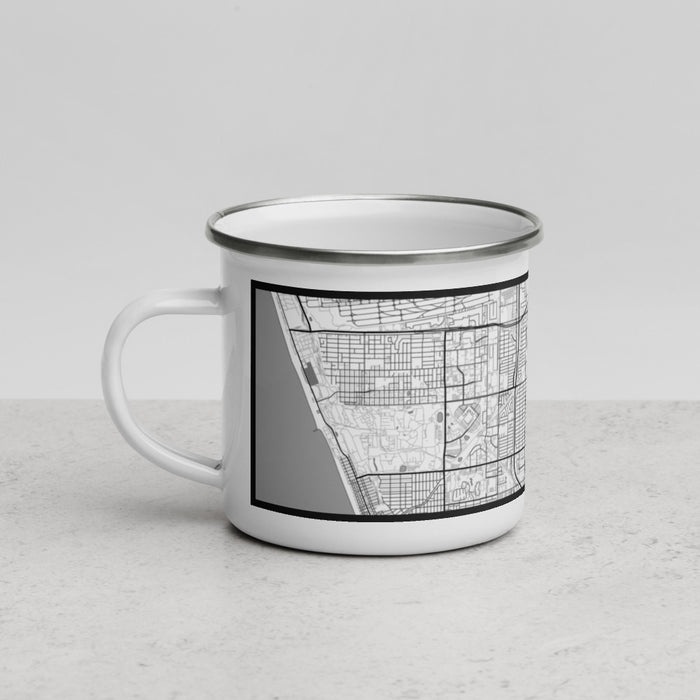Left View Custom Hawthorne California Map Enamel Mug in Classic