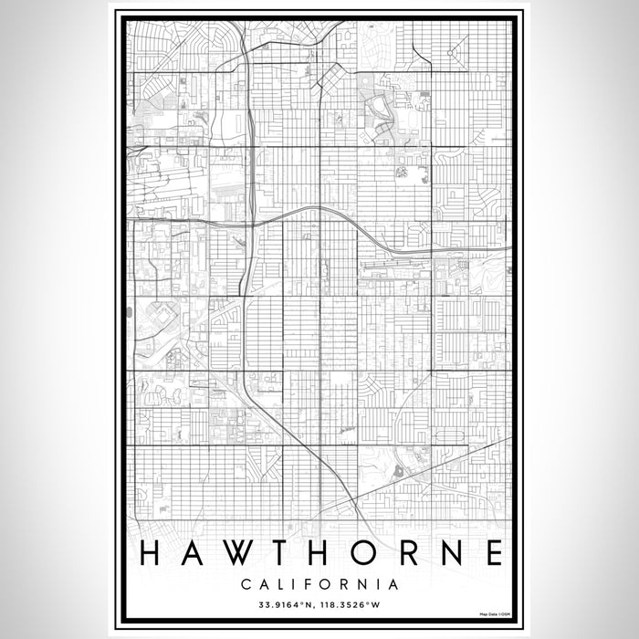 Hawthorne California Map Print Portrait Orientation in Classic Style With Shaded Background