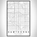 Hawthorne California Map Print Portrait Orientation in Classic Style With Shaded Background