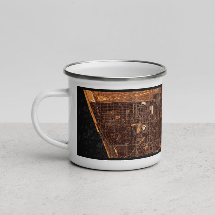 Left View Custom Hawthorne California Map Enamel Mug in Ember