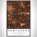 Hawthorne California Map Print Portrait Orientation in Ember Style With Shaded Background
