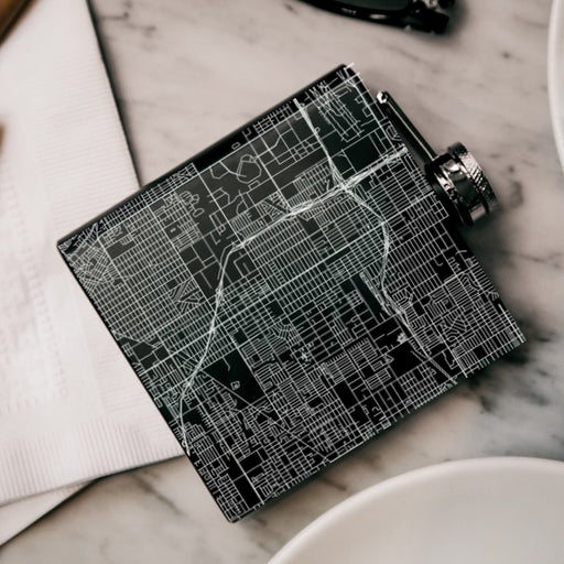 Hawthorne California Custom Engraved City Map Inscription Coordinates on 6oz Stainless Steel Flask in Black