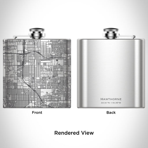 Rendered View of Hawthorne California Map Engraving on 6oz Stainless Steel Flask