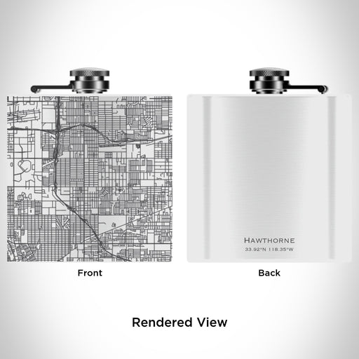 Rendered View of Hawthorne California Map Engraving on 6oz Stainless Steel Flask in White