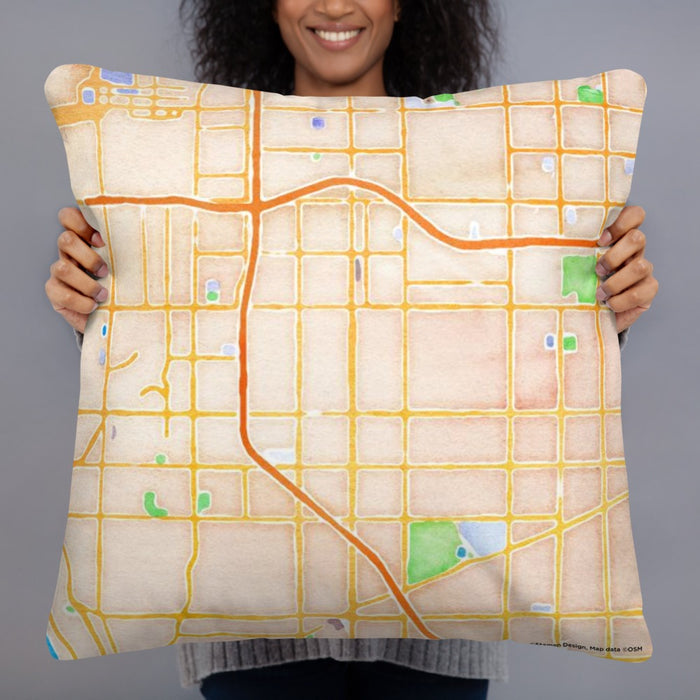 Person holding 22x22 Custom Hawthorne California Map Throw Pillow in Watercolor